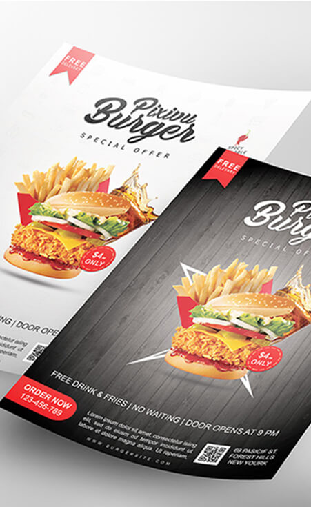 Flyers Design, Menu Design - Pixivu Burgers